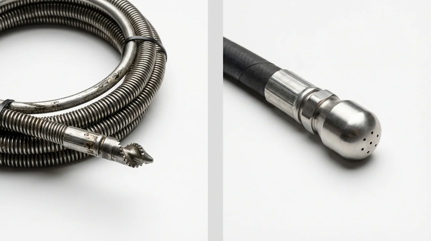Drain snake cable and hydro jetting nozzle used for drain cleaning in Navasota, TX