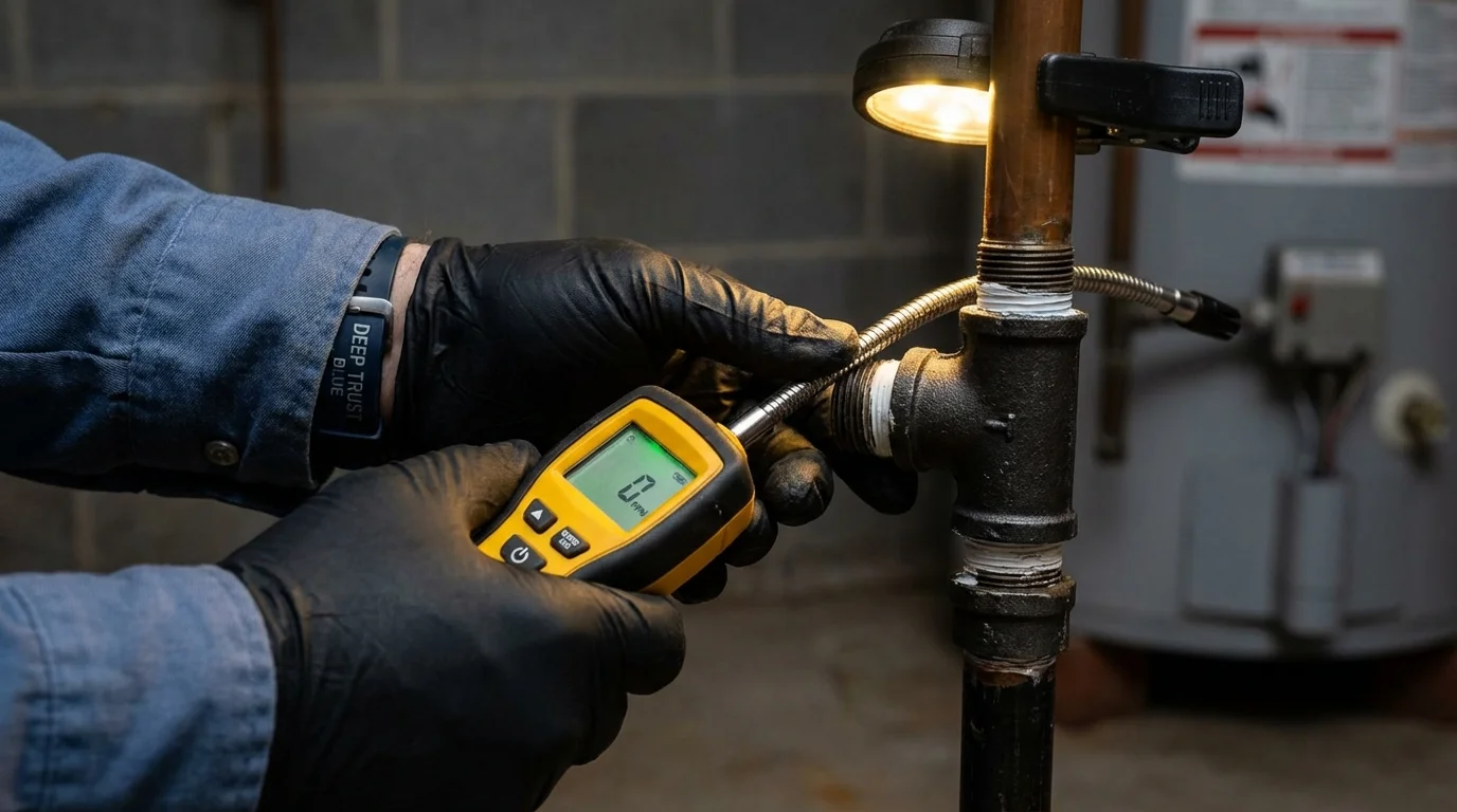 Gas leak detection with electronic sniffer by Johns Plumbing LLC in Navasota