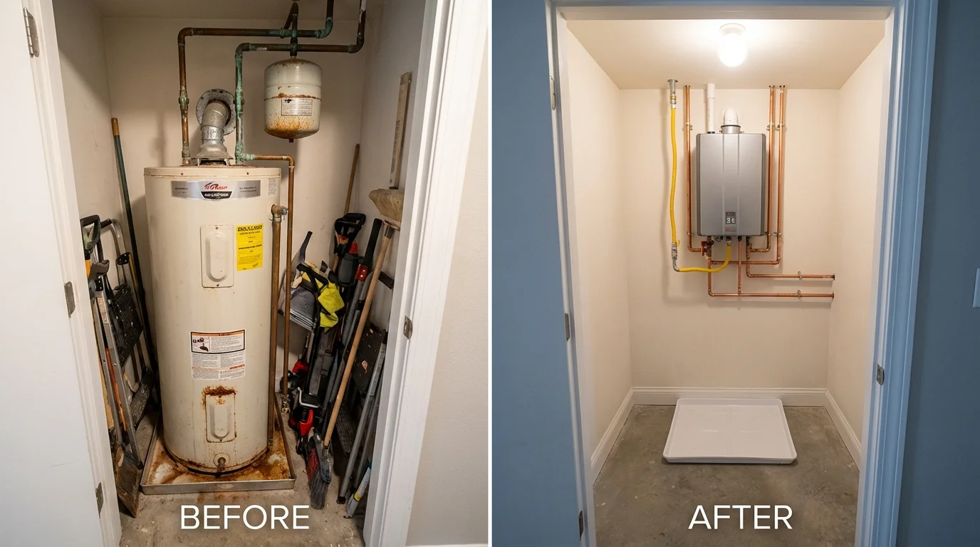 Tank water heater versus wall-mounted tankless unit comparison for Navasota, TX homeowners