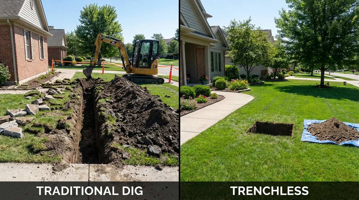Trenchless sewer repair with minimal yard damage versus traditional excavation in Navasota, TX